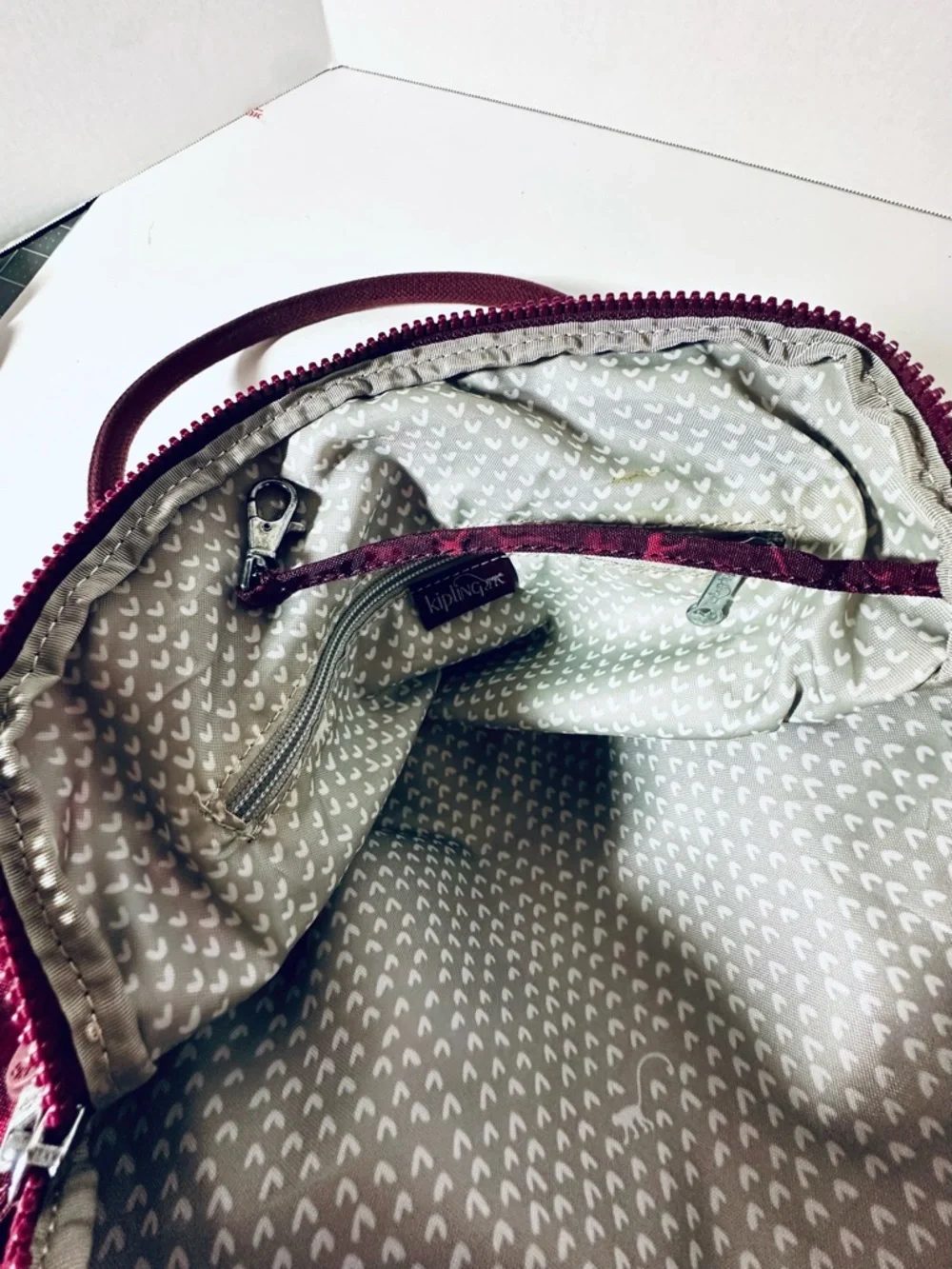 Kipling Deep Maroon Kipling Logo Pattern Bag Double Handles 13” x 11” x 6”
